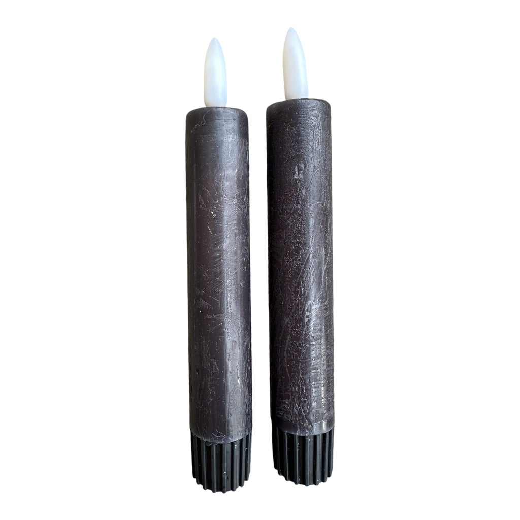 LED Stabkerzen, Rustik Optik, schwarz - 2er-Set - 15cm