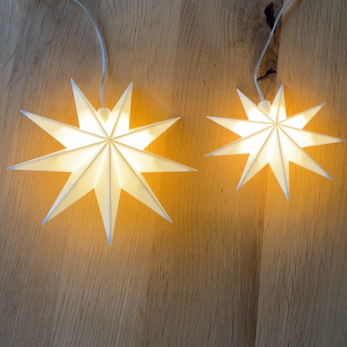 LED Leuchtstern/ Fensterstern 9 Zacken, weiß  Ø 15 cm mit Batteriefach und Timer