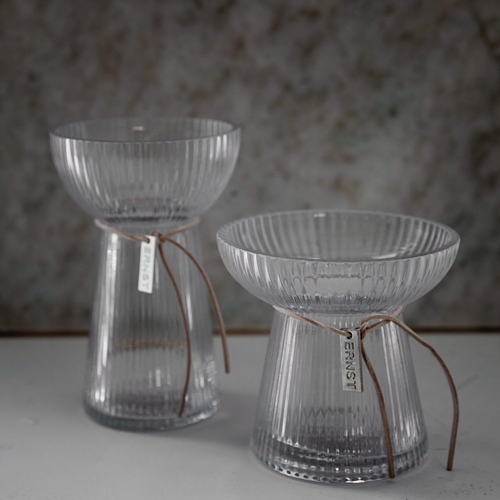 Hyazinthen Vase/ Glasvase für Blumenzwiebeln, Glas gestreift - H 15 cm