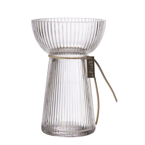 Hyazinthen Vase/ Glasvase für Blumenzwiebeln, Glas gestreift - H 15 cm