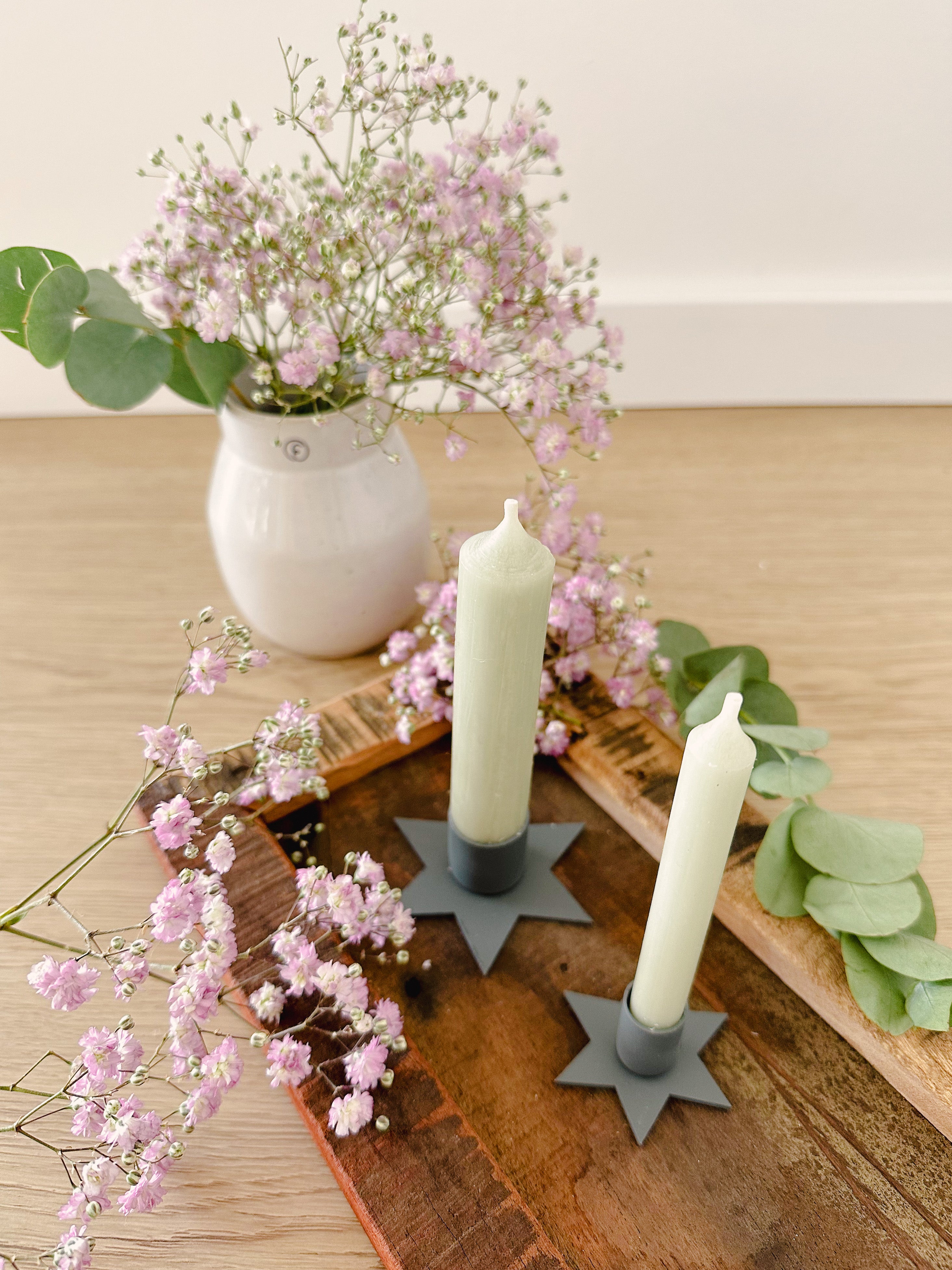 Stern Kerzenhalter, Zink - für dünne Stabkerzen Ø 1,3 cm