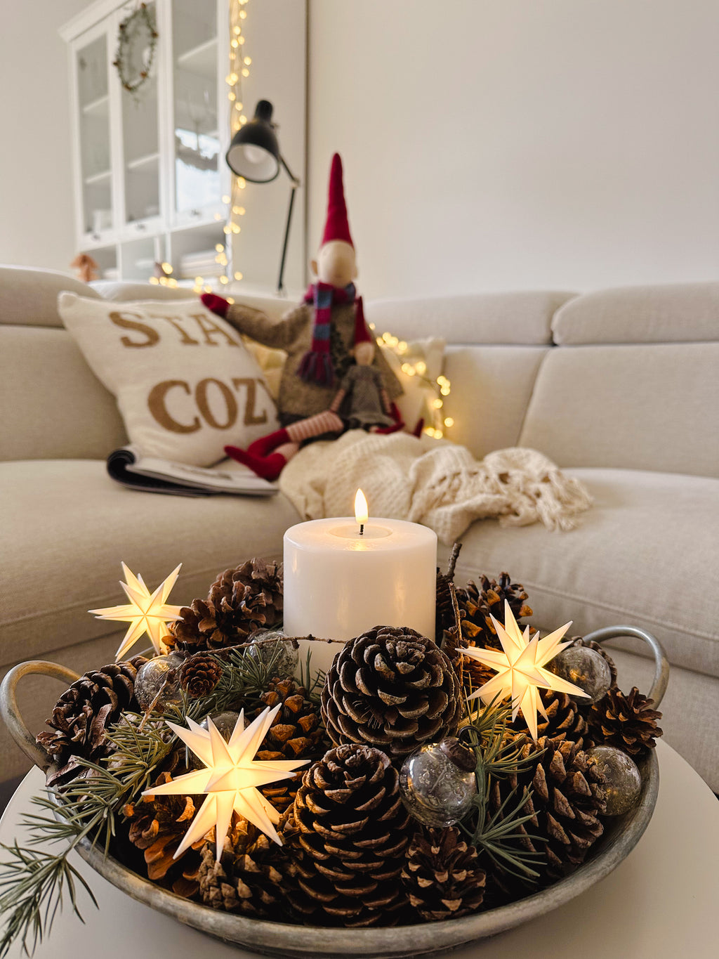 LED Sternenkette/ Babysternenkette 18 Zacken, weiß, 3 Sterne  Ø 8cm mit Batteriefach und Timer