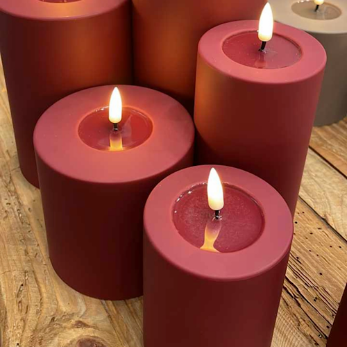 Bordeaux LED Outdoorkerze/  Stumpenkerze Deluxe Homeart - Ø7,5 X H 10 cm