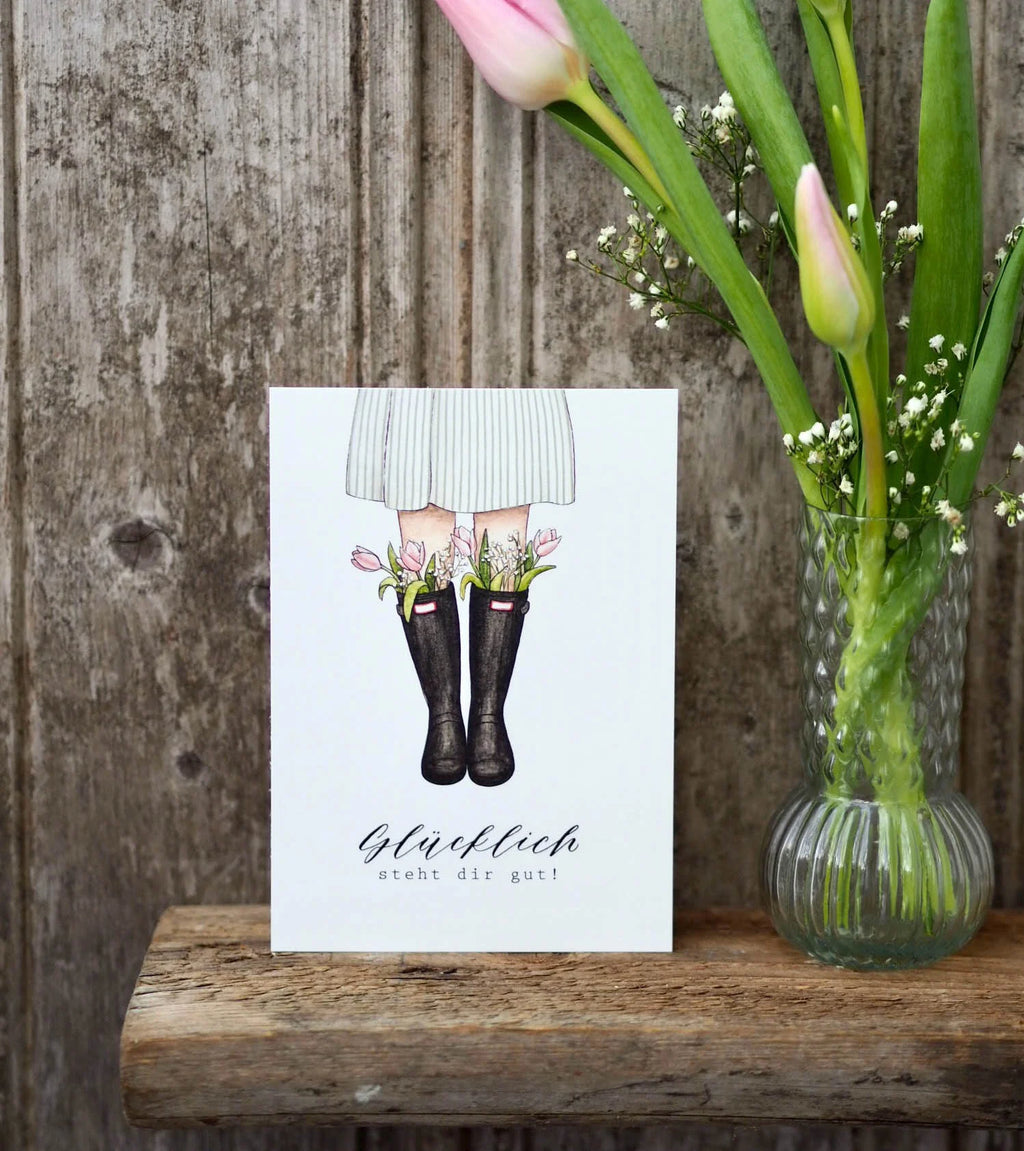Postkarte "Gummistiefel" Glücklich steht dir gut - A6