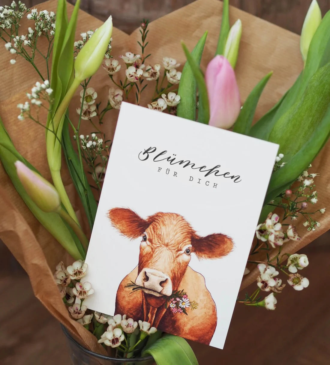 Postkarte "Kuh" Blümchen für dich - A6