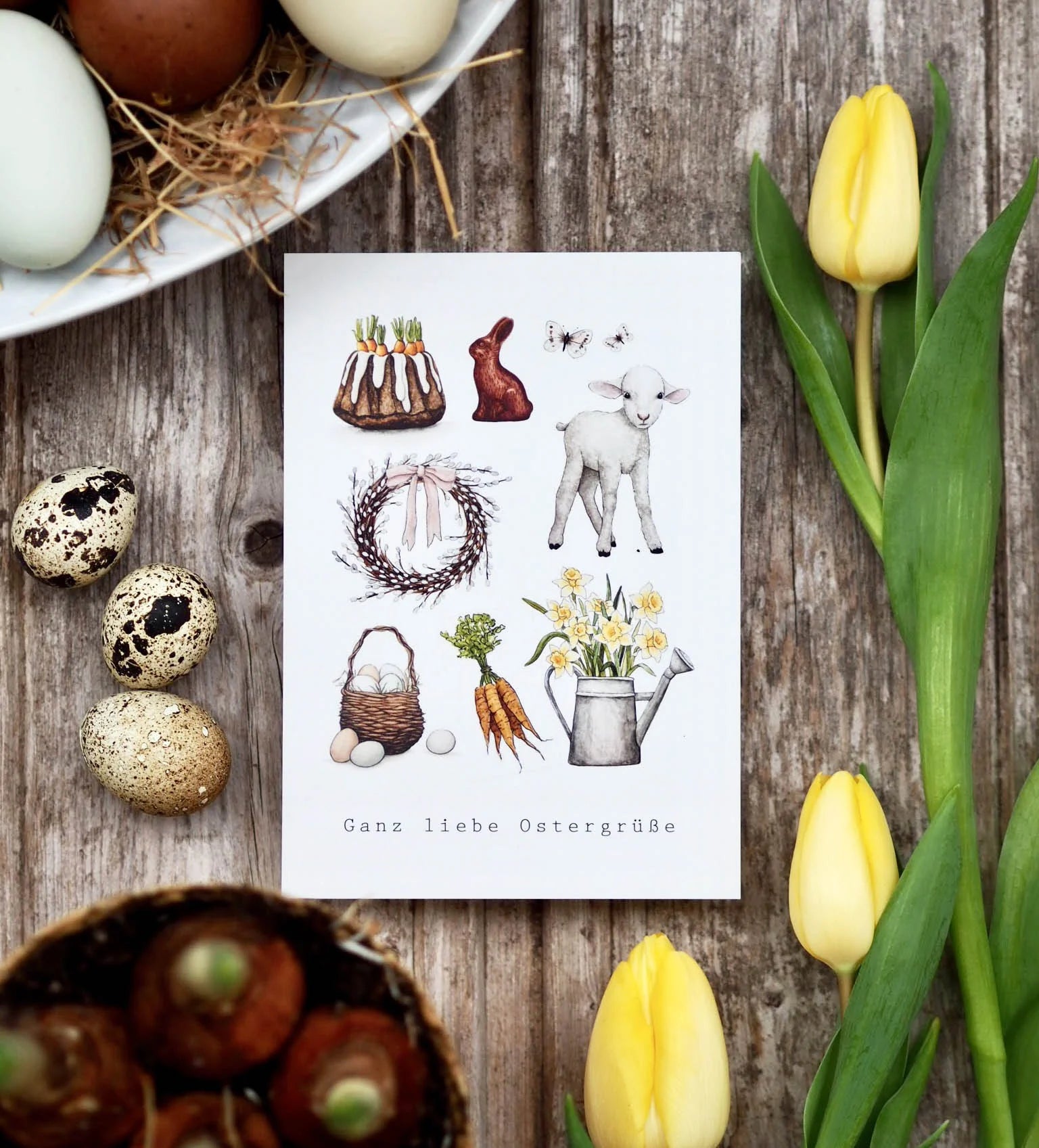 Postkarte "OSTERGRÜSSE" Ganz liebe Ostergrüße - A6