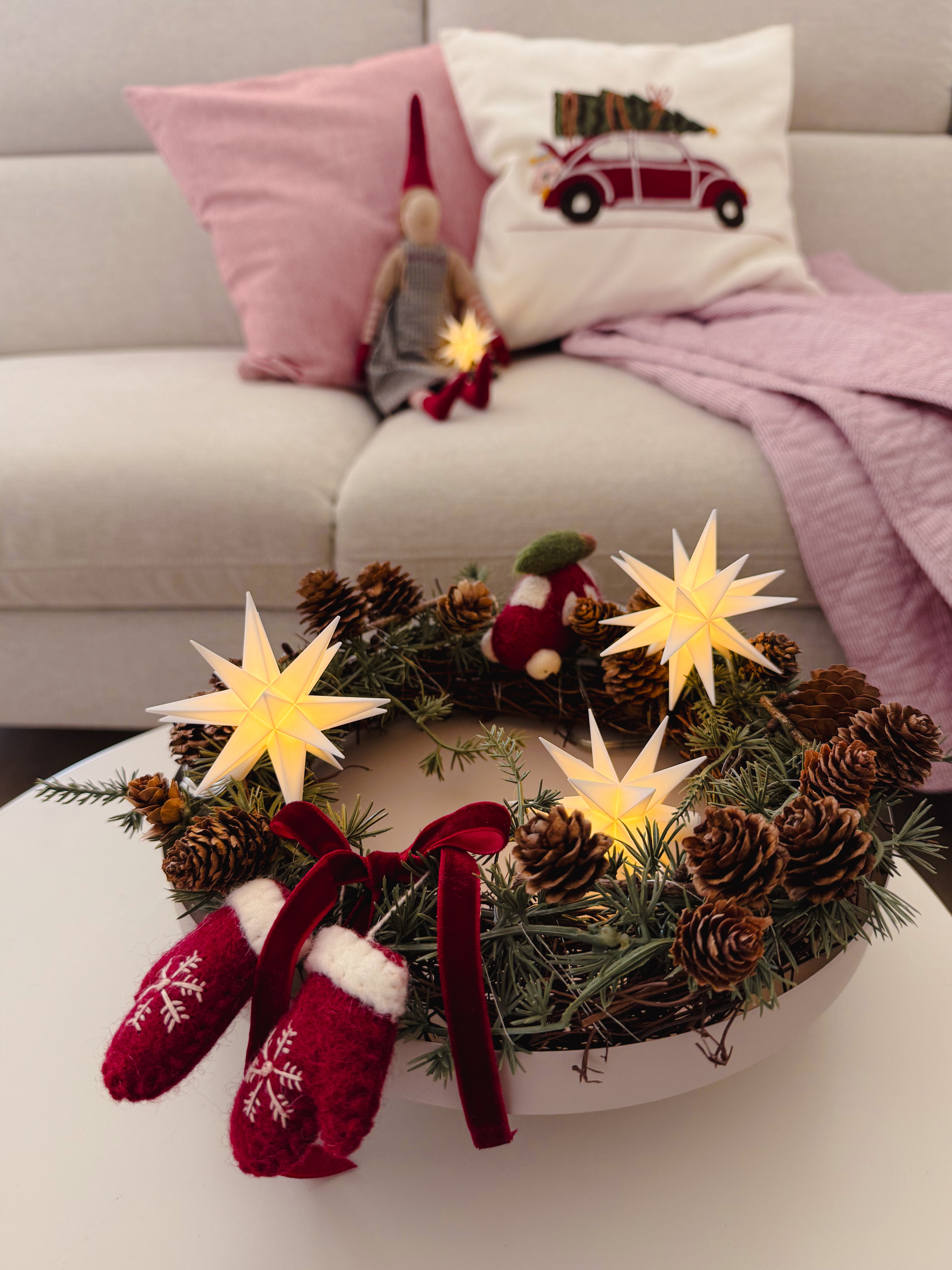 LED Sternenkette/ Babysternenkette 18 Zacken, weiß, 3 Sterne  Ø 8cm mit Batteriefach und Timer