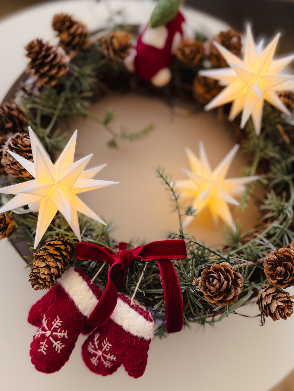 LED Sternenkette/ Babysternenkette 18 Zacken, weiß, 3 Sterne  Ø 8cm mit Batteriefach und Timer