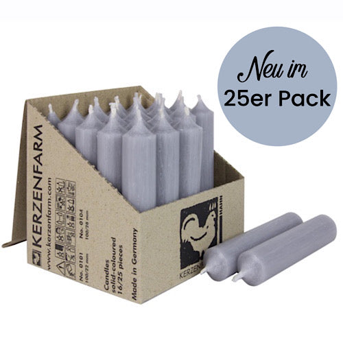 25er Box/ Set Stabkerzen kurze Stabkerzen grau - 10 x 2,2 cm