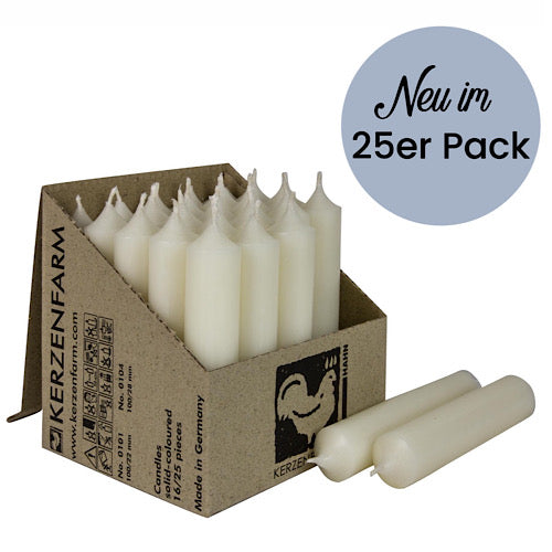 25er Box/ Set Stabkerzen kurze Stabkerzen elfenbein - 10 x 2,2 cm