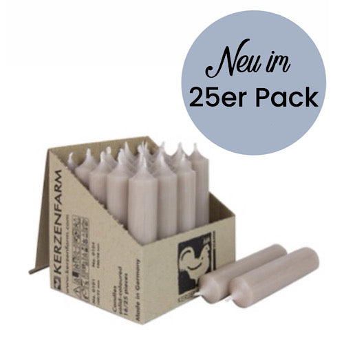 25er Box/ Set Stabkerzen kurze Stabkerzen taupe - 10 x 2,2 cm