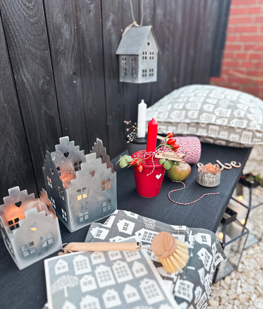 Zinkhäuser Set/ Häuser für Teelichter, 2er Set - Zink