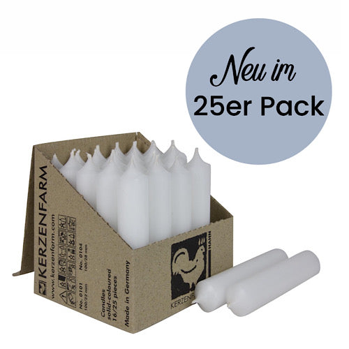 25er Box/ Set Stabkerzen kurze Stabkerzen weiß - 10 x 2,2 cm