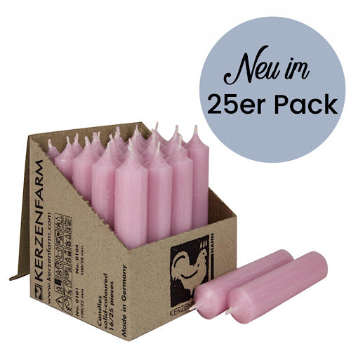 25er Box/ Set Stabkerzen kurze Stabkerzen pastellrosa - 10 x 2,2 cm