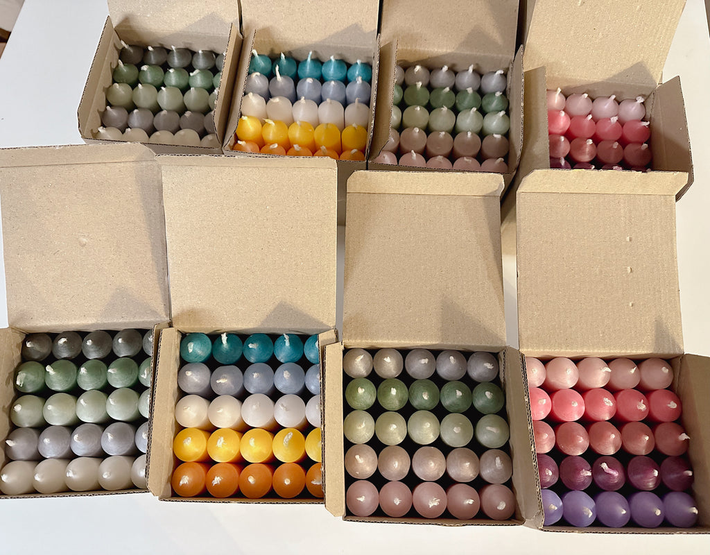 25er Box/ Set "Sommer.lich" kurze Stabkerzen 10 x 2,2 cm