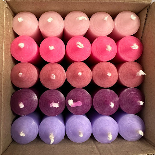 25er Box/ Set "Rosa.lich" kurze Stabkerzen 10 x 2,2 cm