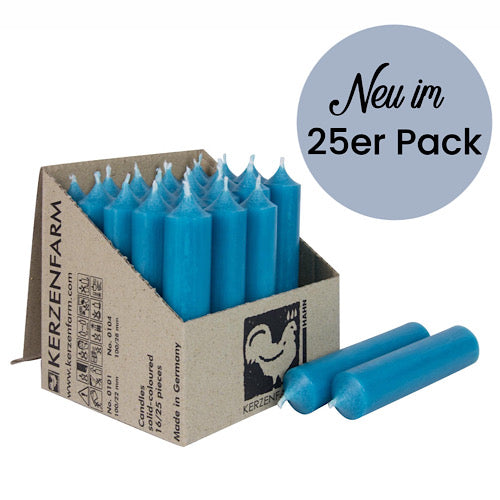 25er Box/ Set Stabkerzen kurze Stabkerzen türkis - 10 x 2,2 cm