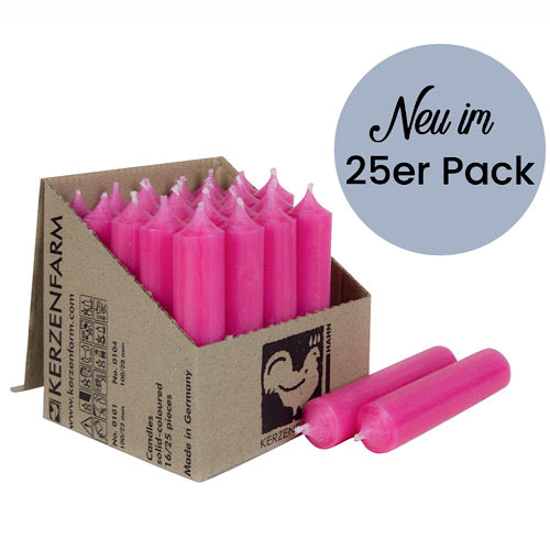 25er Box/ Set Stabkerzen kurze Stabkerzen pink - 10 x 2,2 cm