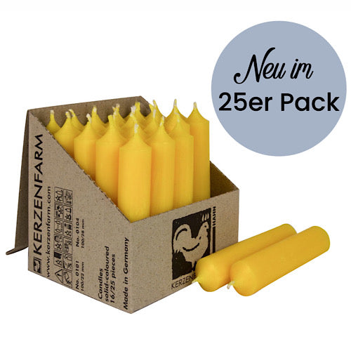 25er Box/ Set Stabkerzen kurze Stabkerzen gelb - 10 x 2,2 cm