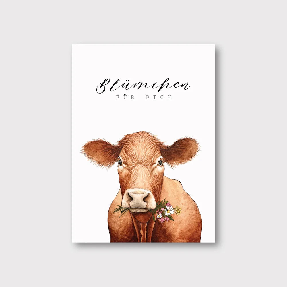 Postkarte "Kuh" Blümchen für dich - A6