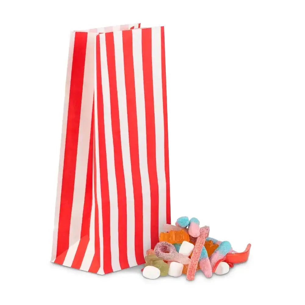 Geschenktüte/ Buntfalttüte rot/ weiß gestreift, H: 25 cm - 2er Set