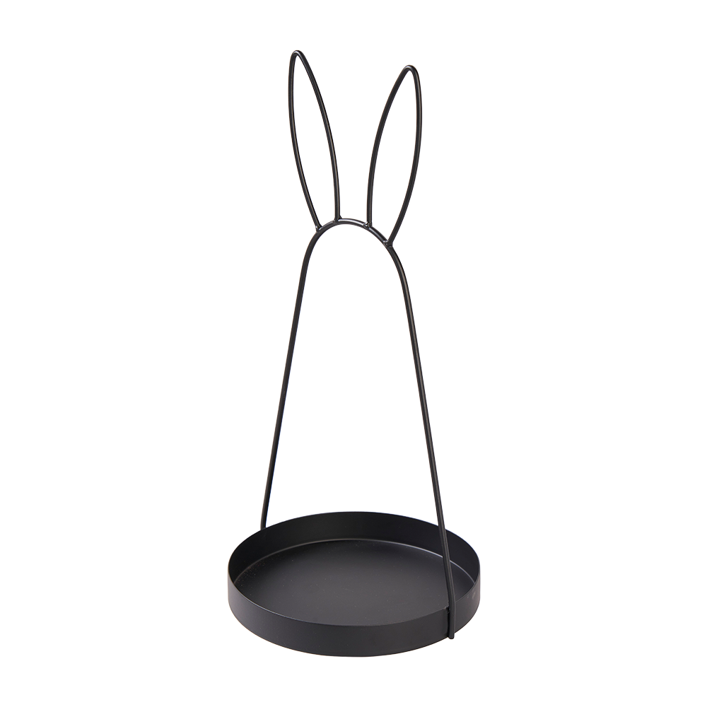 Tablett Metall/ Dekotablett mit Hasenohren, schwarz - H: 39 cm