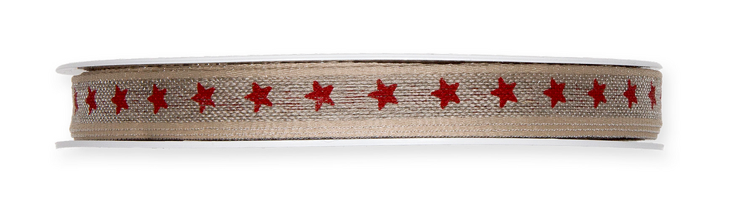 2 Meter Band Leinen Sterne, natur/ rot - Geschenkband
