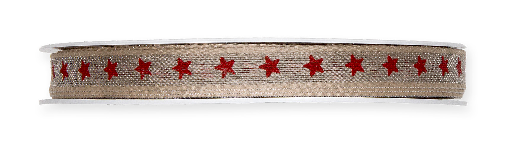 2 Meter Band Leinen Sterne, natur/ rot - Geschenkband