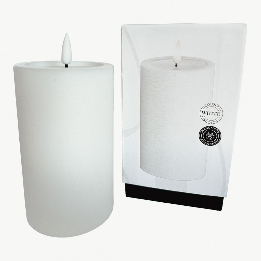 LED UNIQUE Stumpenkerze, weiß Deluxe Homeart - Ø7,5 X H 12,5 cm