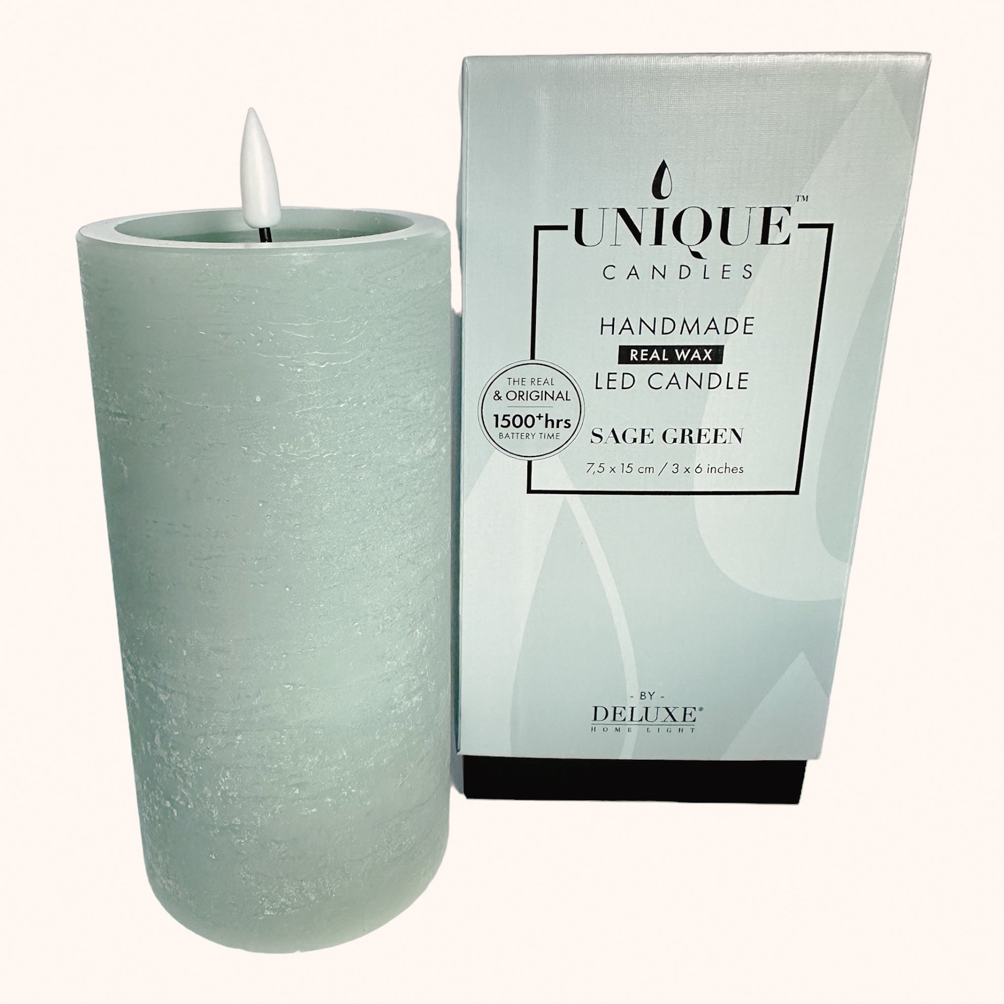 LED UNIQUE Stumpenkerze, salbei Deluxe Homeart - Ø7,5 X H 10 cm