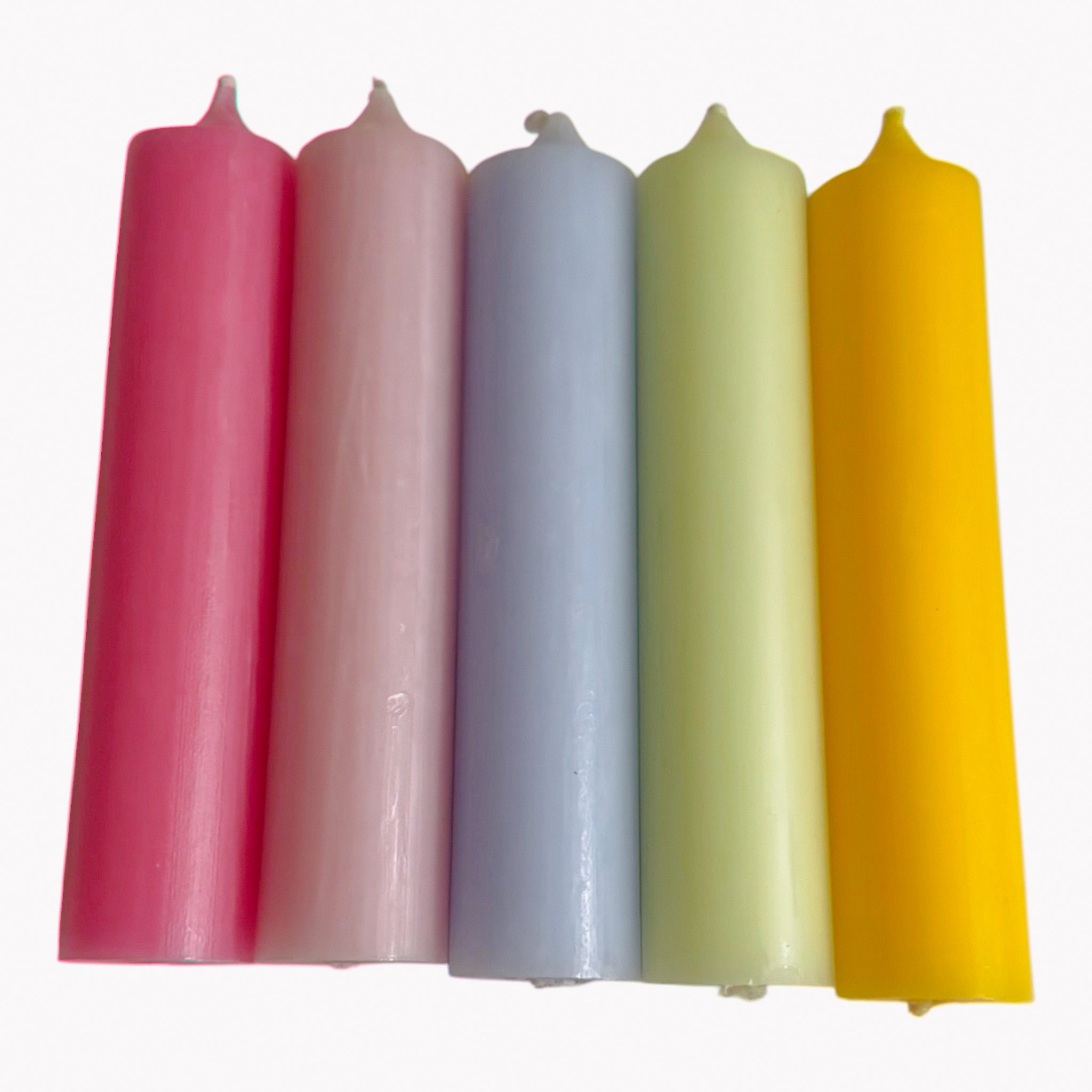 25er Box/ Set "Fröh.lich" kurze Stabkerzen 10 x 2,2 cm - Farbmix