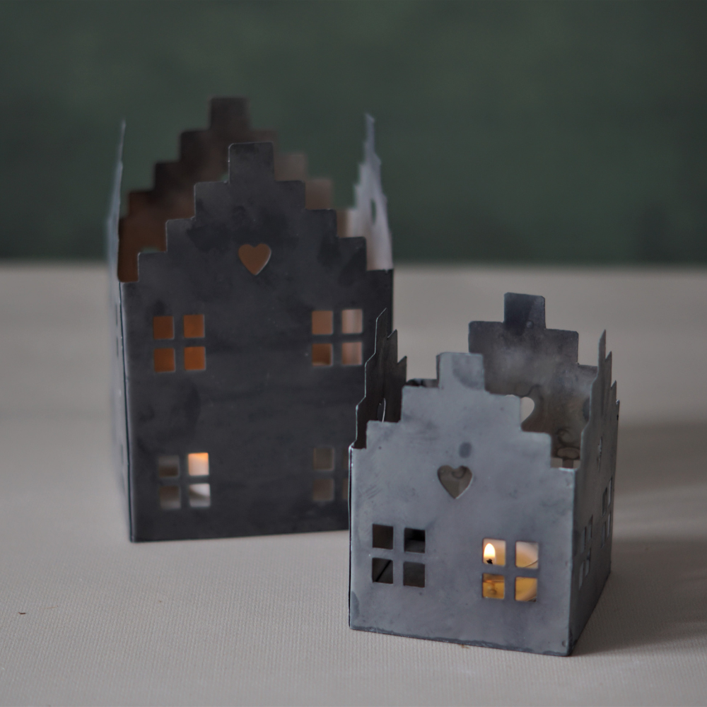 Zinkhäuser Set/ Häuser für Teelichter, 2er Set - Zink