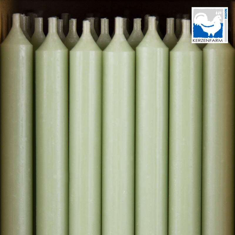 5 x Dünne Stabkerze/ Tischkerze H: 11 cm x 1,3 cm, salbei - NEU im 5er Pack