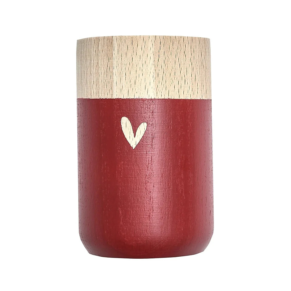 Kleine Holz-Blumenvase "Herz" - rot