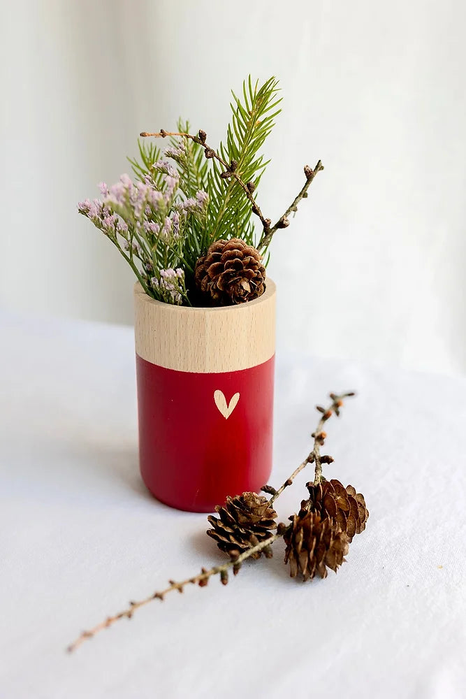 Kleine Holz-Blumenvase "Herz" - rot