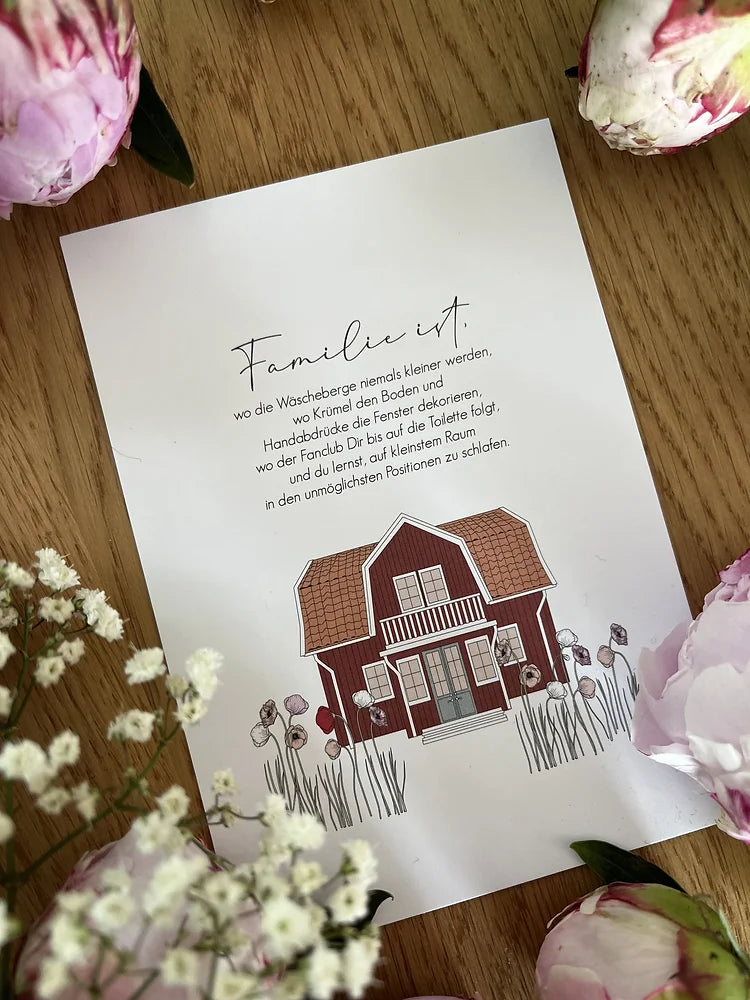 Postkarte - Familie ist, wo die Wäscheberge niemals kleiner werden