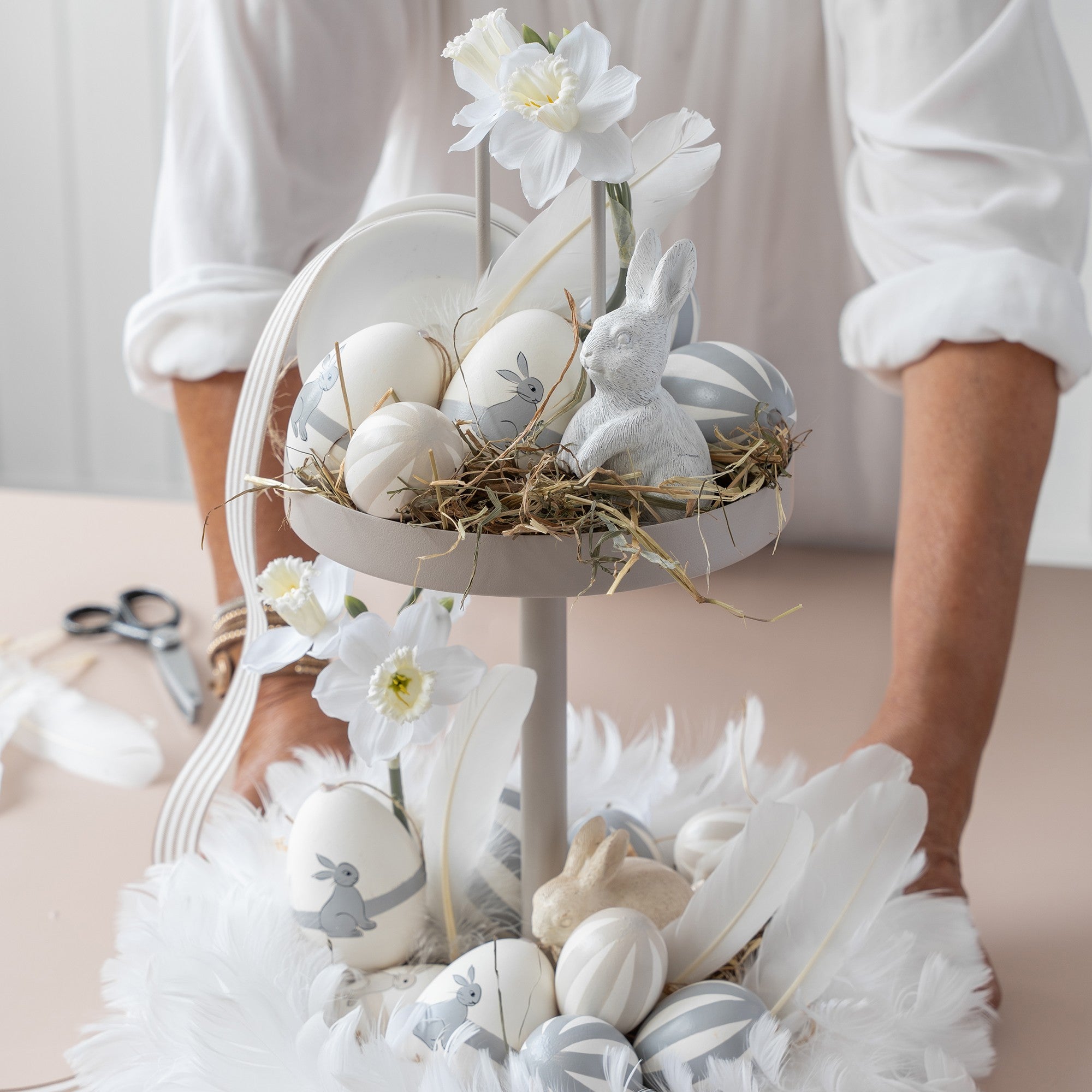 Kranz/ Federnkranz zum Hängen, Gänsefedern weiß -  2 Größen zur Auswahl