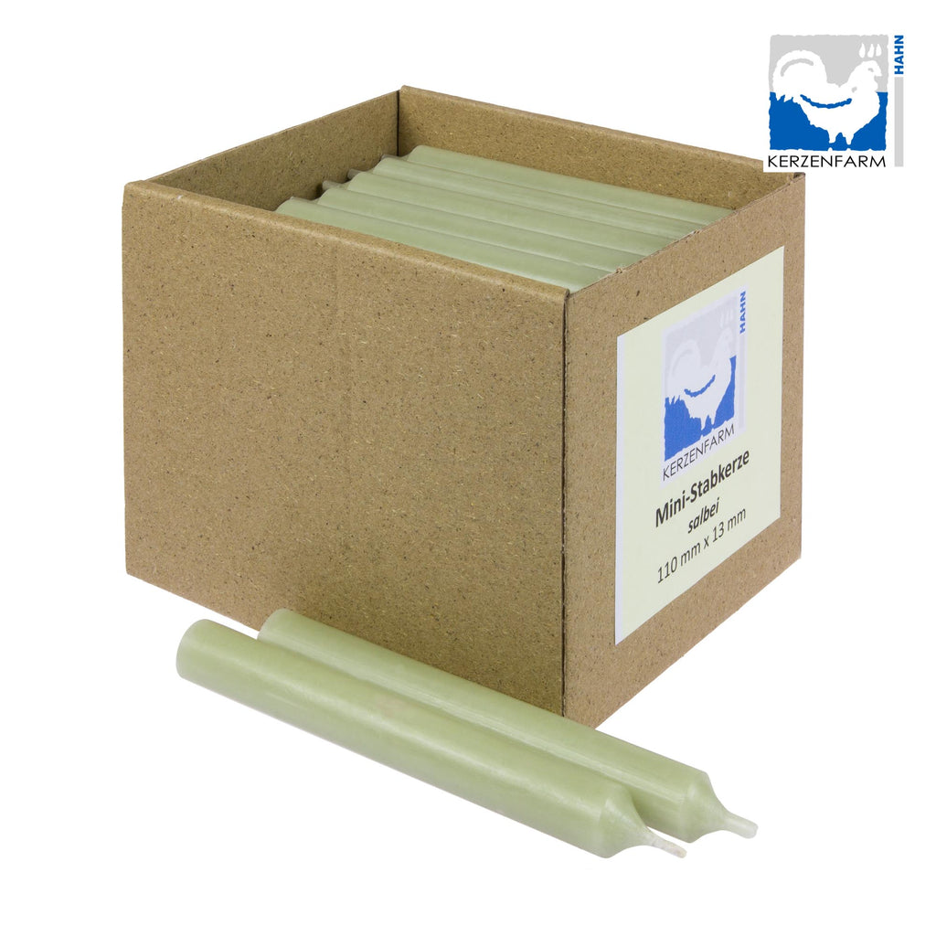 5 x Dünne Stabkerze/ Tischkerze H: 11 cm x 1,3 cm, salbei - NEU im 5er Pack