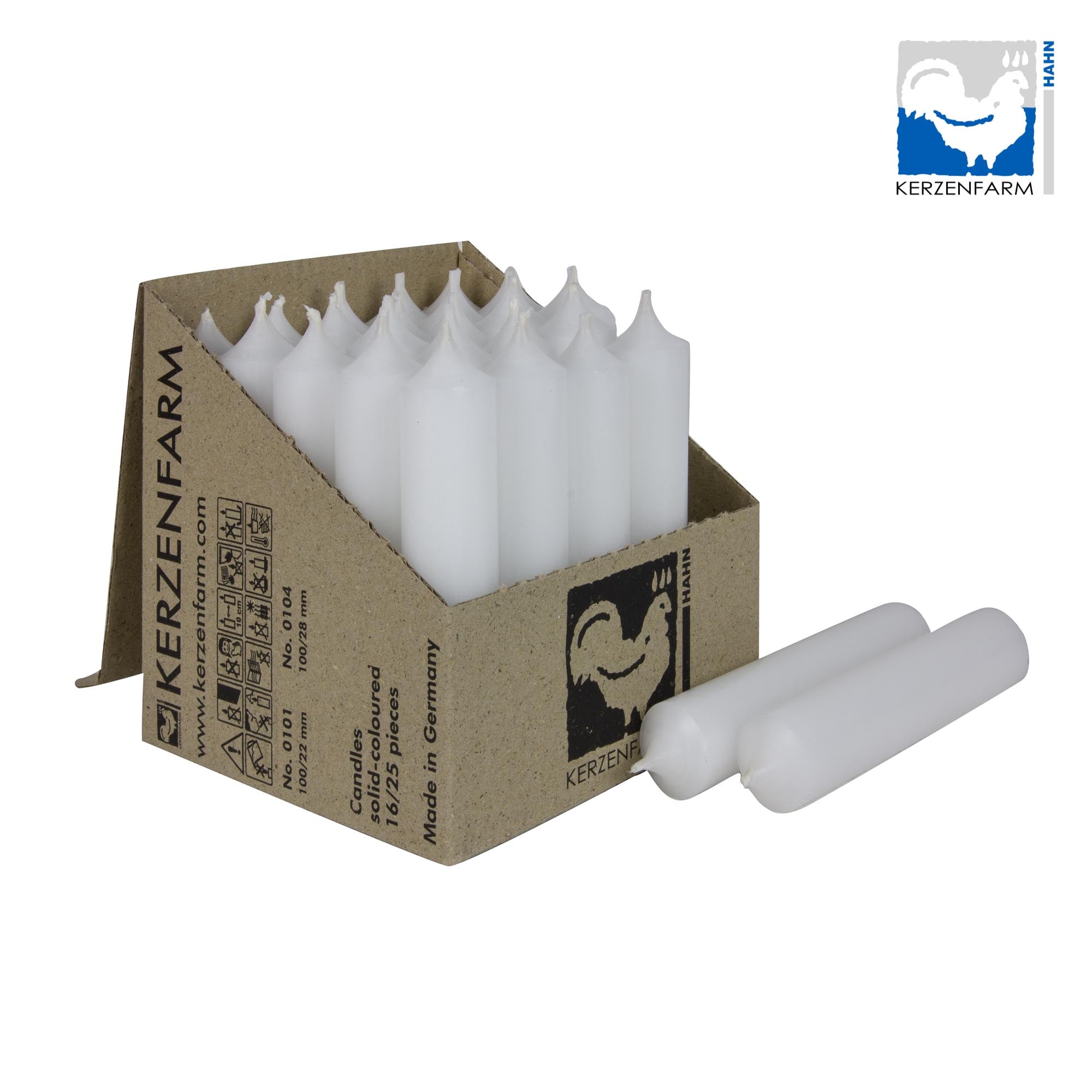 25er Box/ Set Stabkerzen kurze Stabkerzen weiß - 10 x 2,2 cm