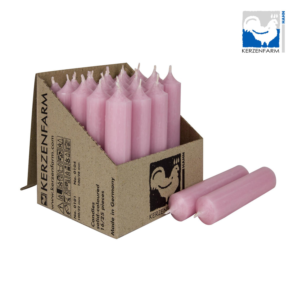 25er Box/ Set Stabkerzen kurze Stabkerzen pastellrosa - 10 x 2,2 cm