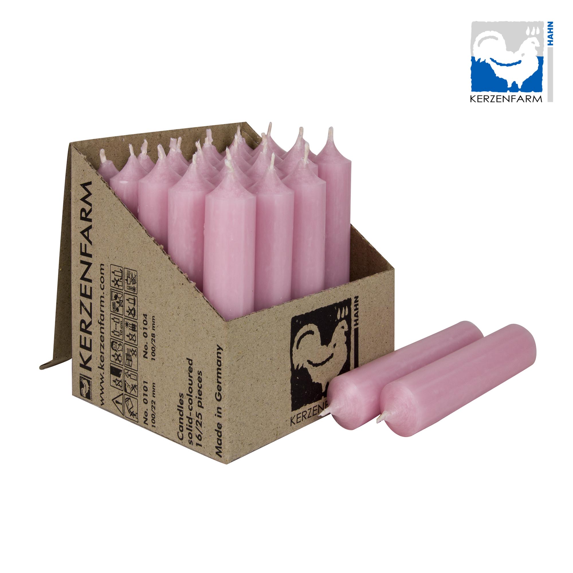 25er Box/ Set Stabkerzen kurze Stabkerzen pastellrosa - 10 x 2,2 cm