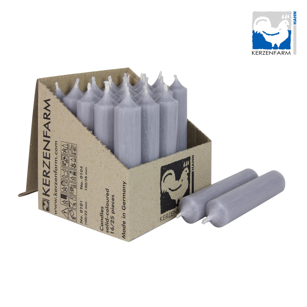 25er Box/ Set Stabkerzen kurze Stabkerzen grau - 10 x 2,2 cm