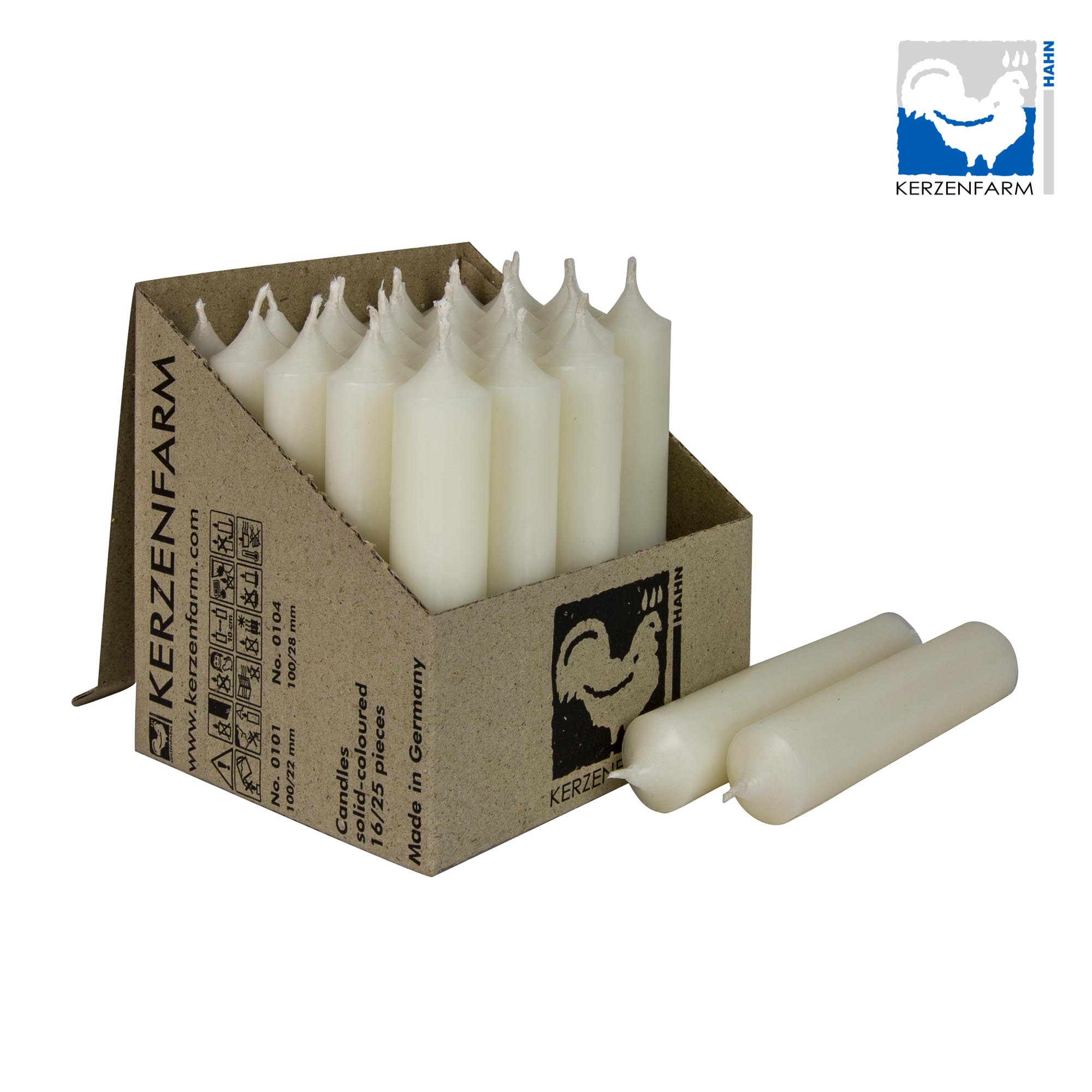 25er Box/ Set Stabkerzen kurze Stabkerzen elfenbein - 10 x 2,2 cm