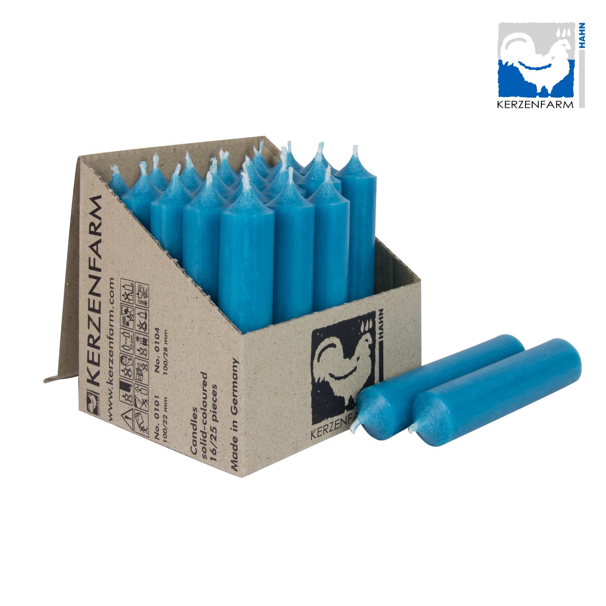 25er Box/ Set Stabkerzen kurze Stabkerzen türkis - 10 x 2,2 cm