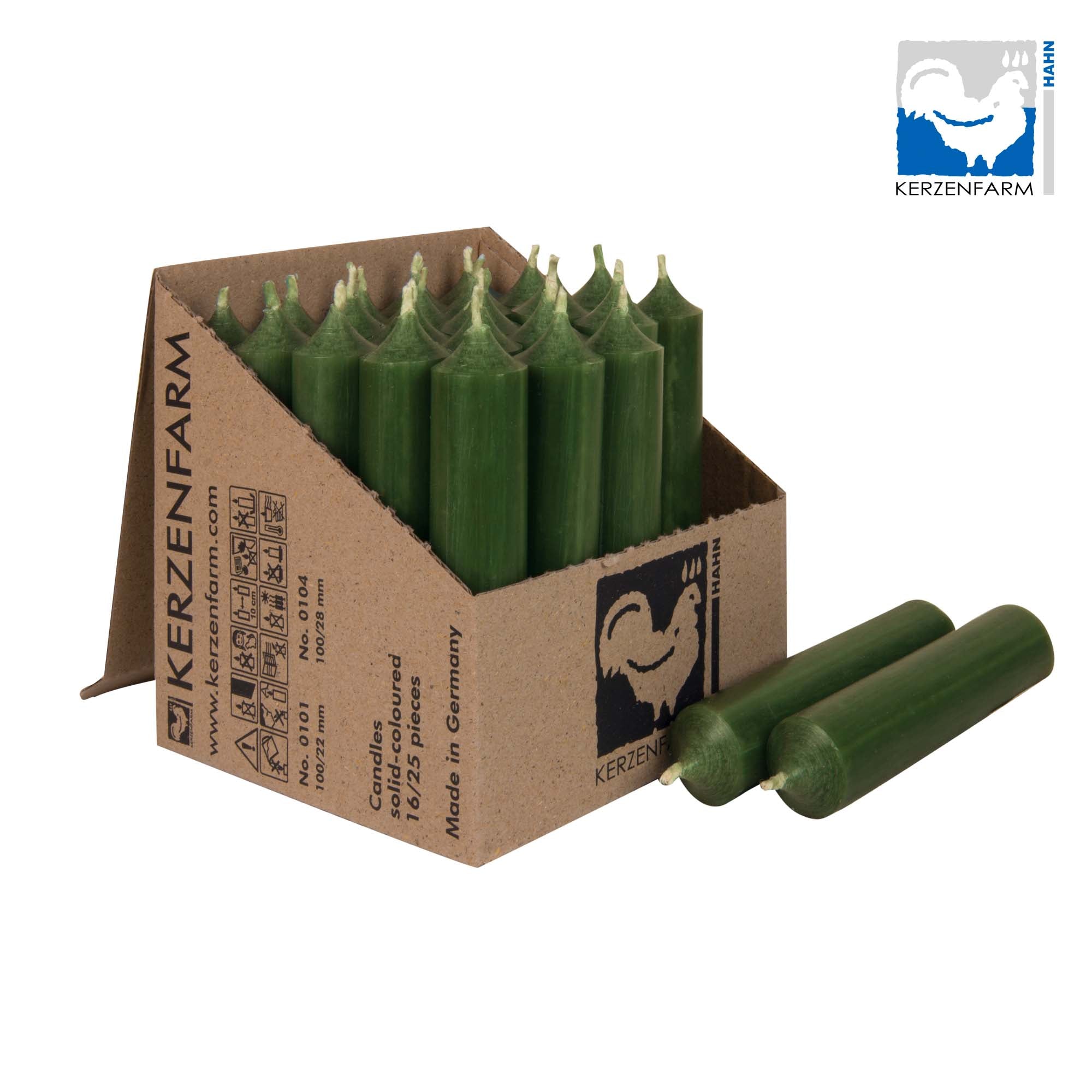 Stabkerze/ kurze Stabkerze kieferngrün - H: 10 x 2,2 cm