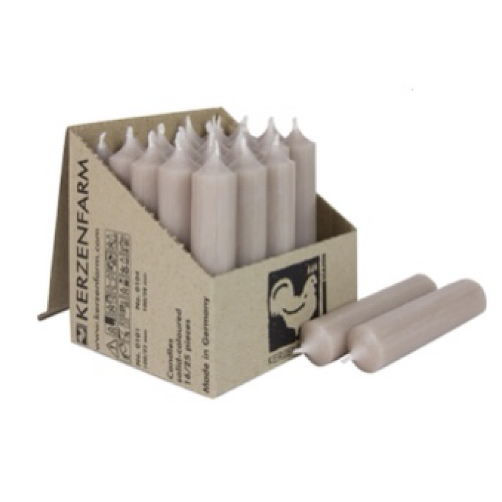 25er Box/ Set Stabkerzen kurze Stabkerzen taupe - 10 x 2,2 cm