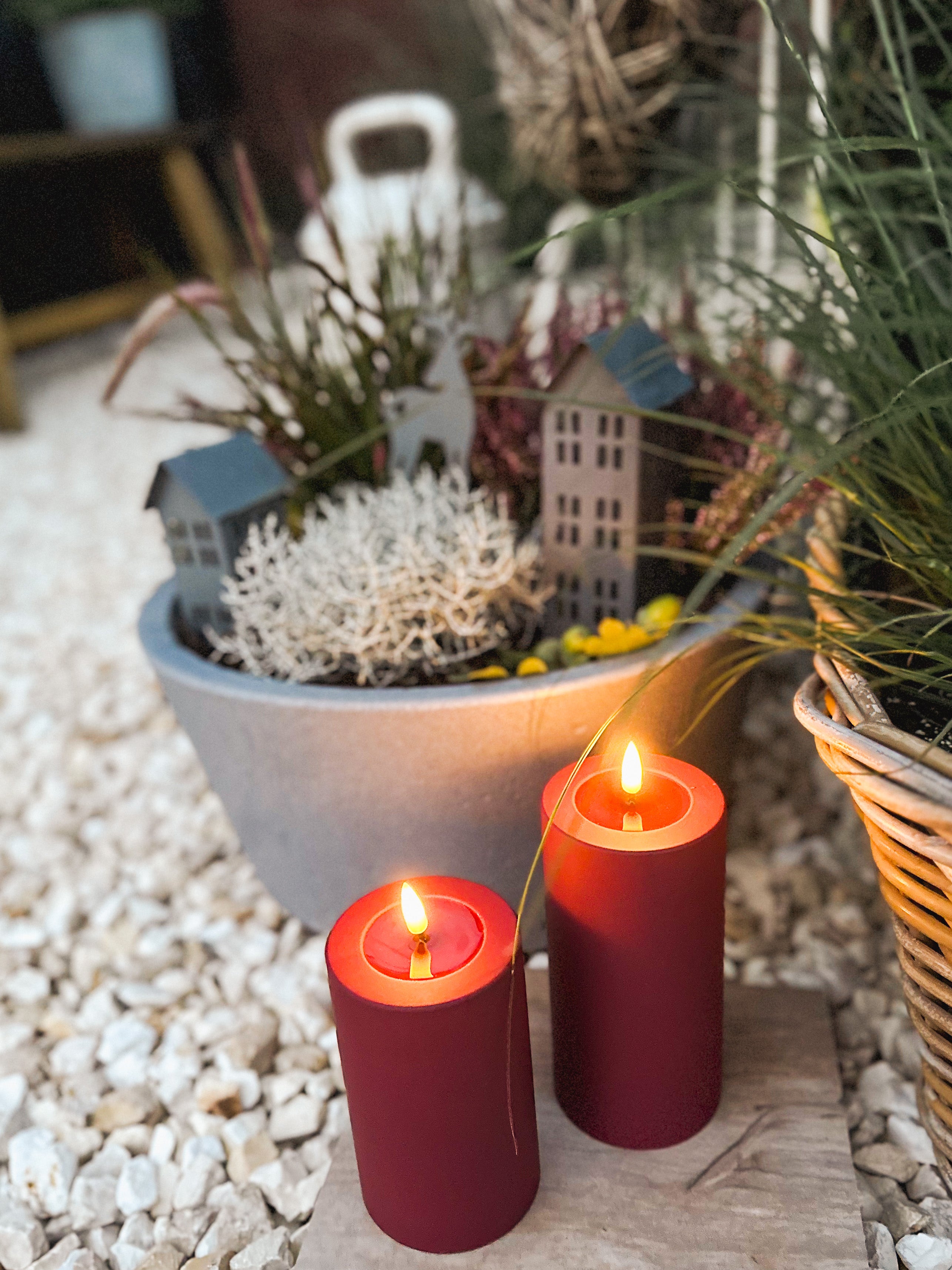 Bordeaux LED Outdoorkerze/ Stumpenkerze Deluxe Homeart - Ø7,5 X H 12,5 cm