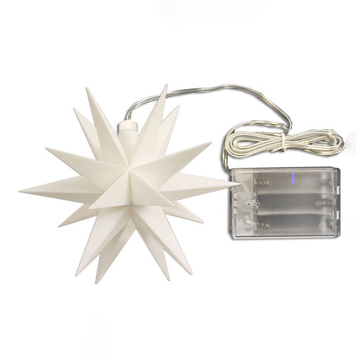 LED Leuchtstern/ Baby-Stern 18 Zacken, weiß  Ø 8cm mit Batteriefach und Timer