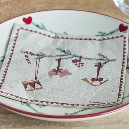 Serviette/ Papierserviette Yule - Beige mit Weihnachtsmotiven