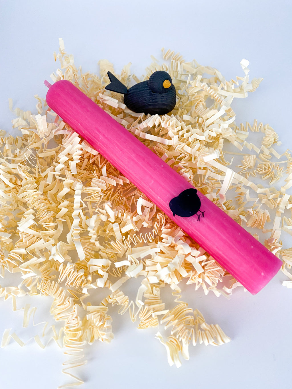 Stabkerze schwarzer kleiner Vogel - pink